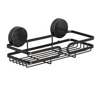WENKO Tablette Murale Pavia Noire Static-Loc Plus | étagère de SDB | sans percage | Fixation fiable par adhérence Statique sur Les Surfaces Lisses imperméables à l'air | 26 x 9,7 x 12cm | Acier