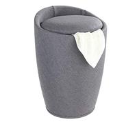 WENKO Tabouret Panier à Linge Coffre à Linge et Tabouret Salle de Bain Candy | Coussin Amovible | Aspect Lin | Filet Linge Amovible 20 litres | Plastique ABS résistant 120kg | 36x50,5 cm | Gris