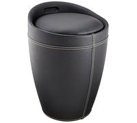 WENKO Tabouret Panier à Linge, Coffre à Linge et Tabouret Salle de Bain Candy, Coussin Amovible, Similicuir Noir, 20 litres, Ø 36x50,5 cm