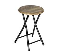 WENKO Tabouret Salle de Bain Mod. Forio | Tabouret Pliant en métal Noir avec Assise en MDF Brun | Design Industriel et loft | Dimensions Ø 30 x H 46 cm | Pratique et décoratif