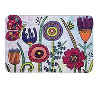 WENKO Tapis de bain Rollin'Art Full Bloom, tapis de douche à motif prairie fleurie, surface velours & dessous antidérapant, compatible avec le chauffage au sol, 100 % polyester, 45 x 70 cm