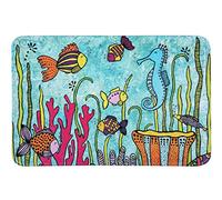 WENKO Tapis de bain Rollin'Art Full Bloom, tapis de douche à motif vie sous-marine, surface velours & dessous antidérapant, compatible avec le chauffage au sol, 100 % polyester, 45 x 70 cm