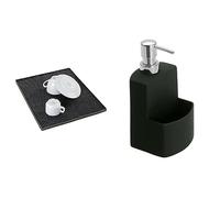 WENKO Tapis Egouttoir, Egouttoir Vaisselle, Maxi, 40x30 cm, Noir & Distributeur de Liquide Vaisselle Festival, Distributeur de Savon, céramique Haut de Gamme avec Surface Douce au Toucher