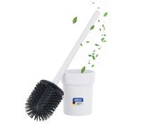 WENKO Turbo-Loc Brosse WC Mod Lizan, Acier avec Manche INOX, autocollante, Forte adhérence, Fixation Murale sans perçage, Porte-Brosse WC avec tête Silicone, Blanc Mat