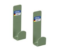 WENKO Turbo-Loc Crochet mural Mod Lizan, lot de 2, acier inoxydable, autocollants, forte adhérence jusqu’à 10 kg, fixation sans perçage, crochets adhésifs pour salle de bain et cuisine, vert mat