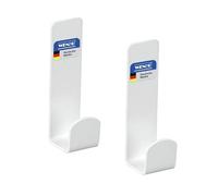 WENKO Turbo-Loc Crochet mural Mod Lizan, lot de 2, acier inoxydable, autocollants, forte adhérence jusqu’à 10 kg, fixation sans perçage, crochets adhésifs pour salle de bain et cuisine, blanc mat