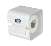 WENKO Turbo-Loc Dérouleur Papier WC Mod Lizan, Acier, Autocollant, Forte adhérence, Fixation Murale sans perçage, Porte-Rouleau WC avec Couvercle, pour Salle de Bain et WC invités, Blanc Mat