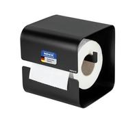 WENKO Turbo-Loc Dérouleur Papier WC Mod Lizan, Acier, Autocollant, Forte adhérence, Fixation Murale sans perçage, Porte-Rouleau WC avec Couvercle, pour Salle de Bain et WC invités, Noir Mat