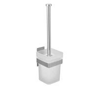 Wenko Turbo-Loc Genova Mat Support Mural en Acier Inoxydable à Fixer sans Perçage avec Récipient Amovible en Verre Satiné avec Brosse WC 9 X 35 X 10,6 Cm