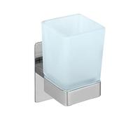 Wenko Turbo-Loc Genova Shine Mural Fixer sans Perçage avec Système de Pastilles Adhésives, Support en Acier Inoxydable, Gobelet en Verre Satiné 6,2 X 13,2 X 9 Cm, Brillant