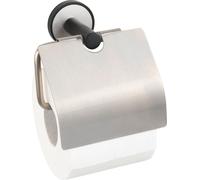 WENKO UV-Loc® Support de papier toilette avec couvercle Udine, fixation sans perçage avec système de collage innovant, argent mat, acier inoxydable