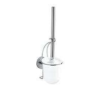 WENKO WC-Porte brosse Murale Mod. Milazzo | Brosse WC Vacuum-Loc sans perçage pour fixation facile | Support brosse WC mural en métal chromé | DIM (l x h x p) 10 x 34 x 13 cm | Argent brillant