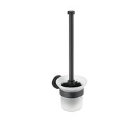 WENKO WC-Porte brossee murale Bosio Black | Brosse WC design en inox noir avec support en verre satiné | Accessoires salle de bain noirs modernes | Dimensions 10 x 35 x 14 cm | Inox matt