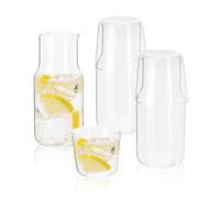 WENLISELL Lot de 3 carafes à eau de chevet et verres 500 ml | Pichet à jus transparent avec gobelet, bouteille de bain de bouche, pour salle de bain, chambre à coucher, cuisine