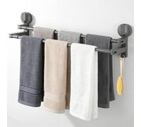 Wensdr Porte-serviettes à ventouse avec 2 crochets pour montage mural - Double barre porte-serviettes réglable - Sans perçage - Pratique pour la salle de bain et la cuisine - Gris foncé