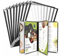 WenYa Lot de 10 couvertures de menu A4, 4 pages, 8 vues de style café, bordure noire, couverture transparente pour menu du vin avec protections d'angle en métal, compatible avec papier de format A4