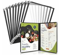 WenYa Lot de 10 couvertures de menu A4 à double pliage, 2 pages 4 vues de style américain, bordure noire, couverture pliable pour menu de vin avec protections d'angle en acier inoxydable pour