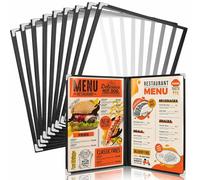 WenYa Lot de 10 protège-menus A5 à double pliage, 2 pages 4 vues de style américain, bordure noire, couverture de menu pliable avec protections d'angle en acier inoxydable pour restaurants, bars,
