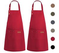 WENYA Lot de 2 tabliers de cuisine pour femmes, tablier de cuisine unisexe ajustable avec poches, tablier en toile imperméable pour la maison, la cuisine, le restaurant, le café, bordeaux, taille