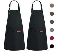 WENYA Lot de 2 tabliers de cuisine pour femmes, tablier de cuisine unisexe ajustable avec poches, tablier en toile imperméable pour la maison, la cuisine, le restaurant, le café, Noir , taille unique