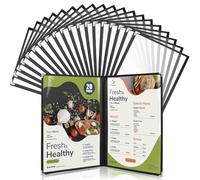 WenYa Lot de 20 couvertures de menu A4 - 2 pages 4 vues - Style café - Bordure noire transparente - Avec protections d'angle en métal - Compatibles avec du papier au format A4 pour restaurants, bars,