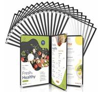 WenYa Lot de 20 couvertures de menu A4 - 3 pages - 6 vues (livret) - Style café - Bordure noire transparente - Avec protections d'angle en métal - Convient pour le papier de format A4 pour