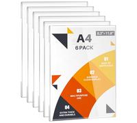 WenYa Lot de 6 supports muraux A4 en acrylique (portrait) - Sans cadre - Autocollant - Pour bureau, magasin, restaurant - Sans perçage - Porte-documents transparent