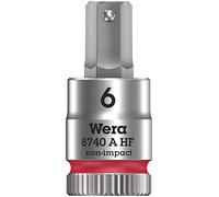 Wera 05003337001 8740 A HF Douille-Embout Zyklop pour Vis à six pans creux, à emmanchement 1/4“ avec fonction de retenue, 6, 0 x 28 mm, Rouge