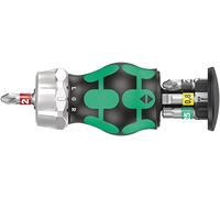 Wera 05008884001 Tom pouce avec magasin Kraftform Kompakt RA 2, Tournevis à cliquet avec magasin d'embouts, 6 pièces