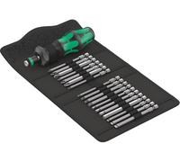 Wera Kompakt Turbo 1 05057482001 Jeu dembouts 18 pièces 1/4 (6.3 mm) avec tournevis porte-embout, avec adaptateur couple, mandrin à serrage rapide, engrenage