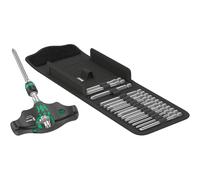 Wera 05057473001 Kraftform Kompakt 400 RA Imperial Set 1, Porte-embouts à poignée en T avec fonction cliquet et jeu d'embouts, 17 pièces Noir-vert