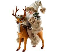 WeRChristmas Père Noël Décoration de Noël Renne d'équitation, 37 cm - Blanc/Marron