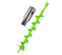 WERHE Tarière Ø 100 mm, Longueur 80 cm, Acier Massif, M14 Adaptateur | compatible avec perceuse et malaxeur, pointe de centrage précise, pour piquets de clôture, plantation, forage de puits