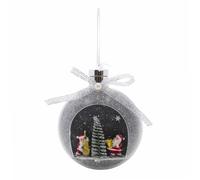 WERKA PRO Boule Papa Noël Lumineuse Multicolore - LED Multicolore - Ø 12 cm - Décoration de Noël Intérieure - Ruban et Ficelle Inclus - Fonctionne avec Piles - Blanc Pailleté