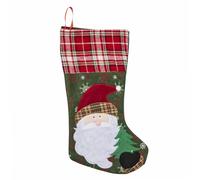 WERKA PRO Chaussette avec Papa Noël Polyester/Feutrine 43 x 28 cm Vert | Durable, usage intérieur, décoration de noël, rouge/vert, à accrocher ou fixer, réutilisable chaque année