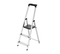 WERKA PRO Escabeau en Aluminium 3 Marches Pliable et Léger pour Usage Domestique et Professionnel avec Plateforme Antidérapante et Poignées de Sécurité - Taille Standard - Argenté