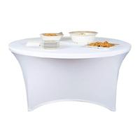 WERKA PRO Housse Nappe Blanche pour Table Ronde Ø150 cm Extensible 180 g/m² | Polyester, installation facile, lavable, usage extérieur et intérieur, 4 poches élastiques pour pieds, intérieur et extérieur