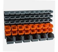 WERKA PRO Panneaux Muraux 52 Bacs à Bec Rangement Atelier 96 x 54 cm | Polypropylène, durable, usage bricolage et atelier, 52 bacs variés pour quincaillerie, dimensions totales 96 x 54 cm