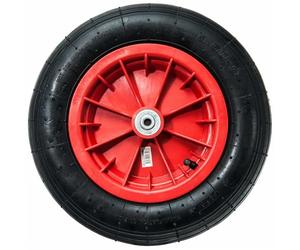 WERKA PRO Roue Gonflable 14'' 360 x 85mm - Alésage 10mm - Jante Rouge - Roulements à Billes - Bande de Roulement en Ligne - Pression Maxi 2 Bars - Usage Brouettes et Remorques