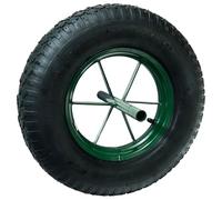 WERKA PRO, Roue gonflable 15 pouces 385x95 mm avec axe de 20 mm, idéale pour brouettes de jardin, jante en métal verte et pneu noir, parfaite pour tous vos projets de bricolage.