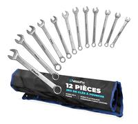 WERKFIX Jeu de Clés Mixtes 6-22 mm - 12 Clés Plate et Bague en Chrome Vanadium - Set Complet avec Sac de Transport à Accrocher - Outils de Bricolage et Atelier