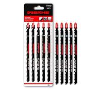 WERKON Lames de Scie Sauteuse T744D, HCS, 180 mm, Pour Bosch, Metabo | Lot de 5, emmanchement en T, longueur utile 135 mm, 6 TPI denture, pour contreplaqué, aggloméré et poutres, Makita