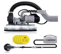 Werku WK403070 + 6 Abrasifs, Ponceuse Circulaire Murs-Plafonds Auto-Aspirant, Qualité Professionnelle, 750 W, 225 mm, Système Éclairage LED Vision, Comprend 6 Disques Ponçage et Tuyau Aspiration