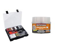 Werkzeyt B27692 carrelage 14 pièces 8 Couleurs différentes avec fondu de Cire & SINTO Repare Sols et Murs Rendu Lisse - Teinte Gris - 280 gr - Idéal pour Réparer les Eclats