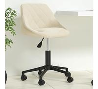 WERNBUPS Chaise de bureau moderne pivotante en velours crème avec siège pivotant à 360 degrés avec vérin à gaz, hauteur réglable, cadre en acier revêtu par pulvérisation noir, jusqu'à 110 kg