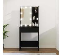WERNBUPS Coiffeuse avec miroir LED, noir, 60 x 40 x 140 cm, en bois, lumières LED USB avec blanc chaud et froid, tiroir et deux étagères, support mural inclus