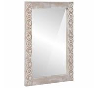 WERNBUPS Miroir mural rectangulaire en bois massif de mangue, blanc, 70 x | Cadre en bois sculpté, montage horizontal ou vertical, polyvalent pour salle de bain, couloir, dressing