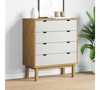 WERNBUPS OTTA Commode à tiroirs en bois de pin massif marron blanc 76,5 x 39,5 x 90 cm Commode avec 4 tiroirs pour salon, chambre à coucher, support mural inclus