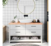 WERNBUPS Plateau de lavabo en bois massif marron clair 140 x 60 cm | Fabriqué à la main avec bord naturel, surface laquée, pliable et peu encombrant, polyvalent comme étagère ou table