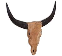 WERNBUPS Sculpture murale de tête de taureau en teck avec cornes, décoration murale faite à la main pour salon, tête de taureau rustique en teck 69 x 6 x 60 cm